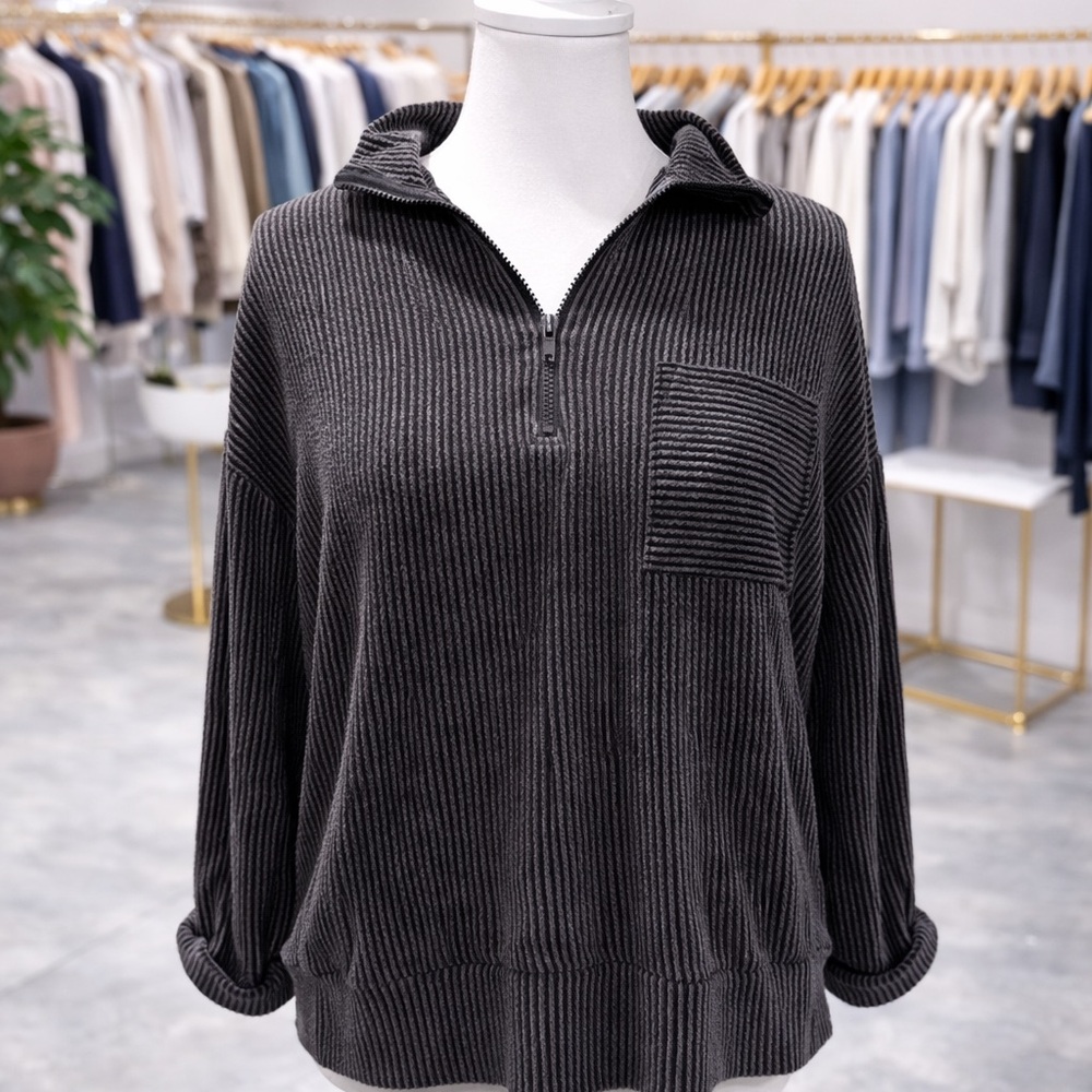White Birch 1/4 Zip Ribbed Textured Pullover Plus 1X 2X 3X NWOT